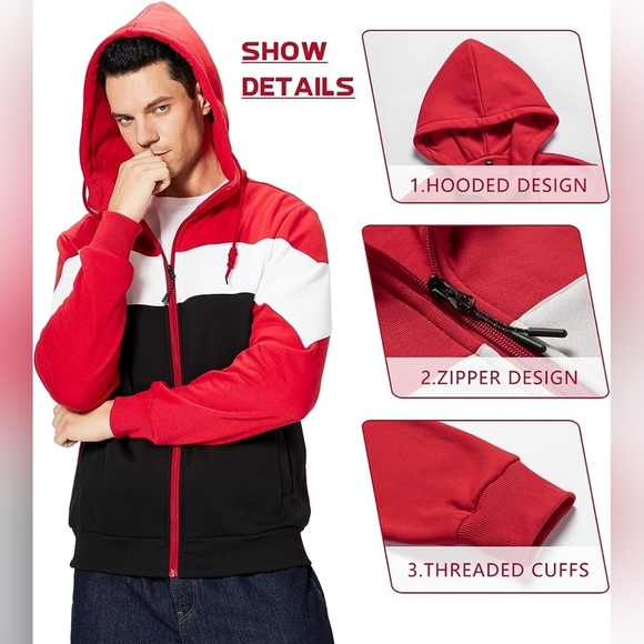 New Men's Full Zip Drawstring Hooded Sweater Multiple Sizes - Picture 4 of 4